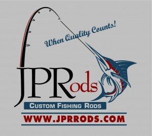 Logo for JPRods featuring a marlin hooked onto a fishing rod